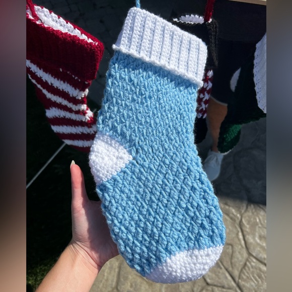 Hand Crocheted Traditional Christmas Stockings With Customizable Name Tag! - Picture 6 of 17